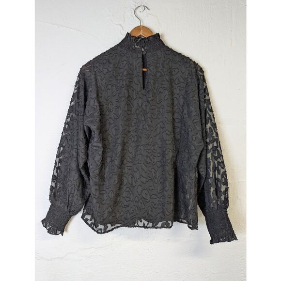 Vince Camuto Blouse Womens Small Black Leopard Print Mock Neck Witchy Feminine - Picture 4 of 9